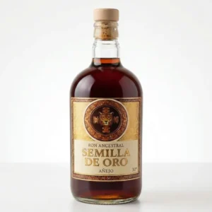 Frasco de Ron Ancestral Semilla de Oro 'El Fuego de la Palabra' de El Camino del Jaguar, elixir chamánico para ofrendas